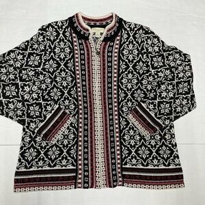 Appleseeds Plus Size 1X Wool Blend Zip Cardigan Sweater Fair Isle Nordic Ski